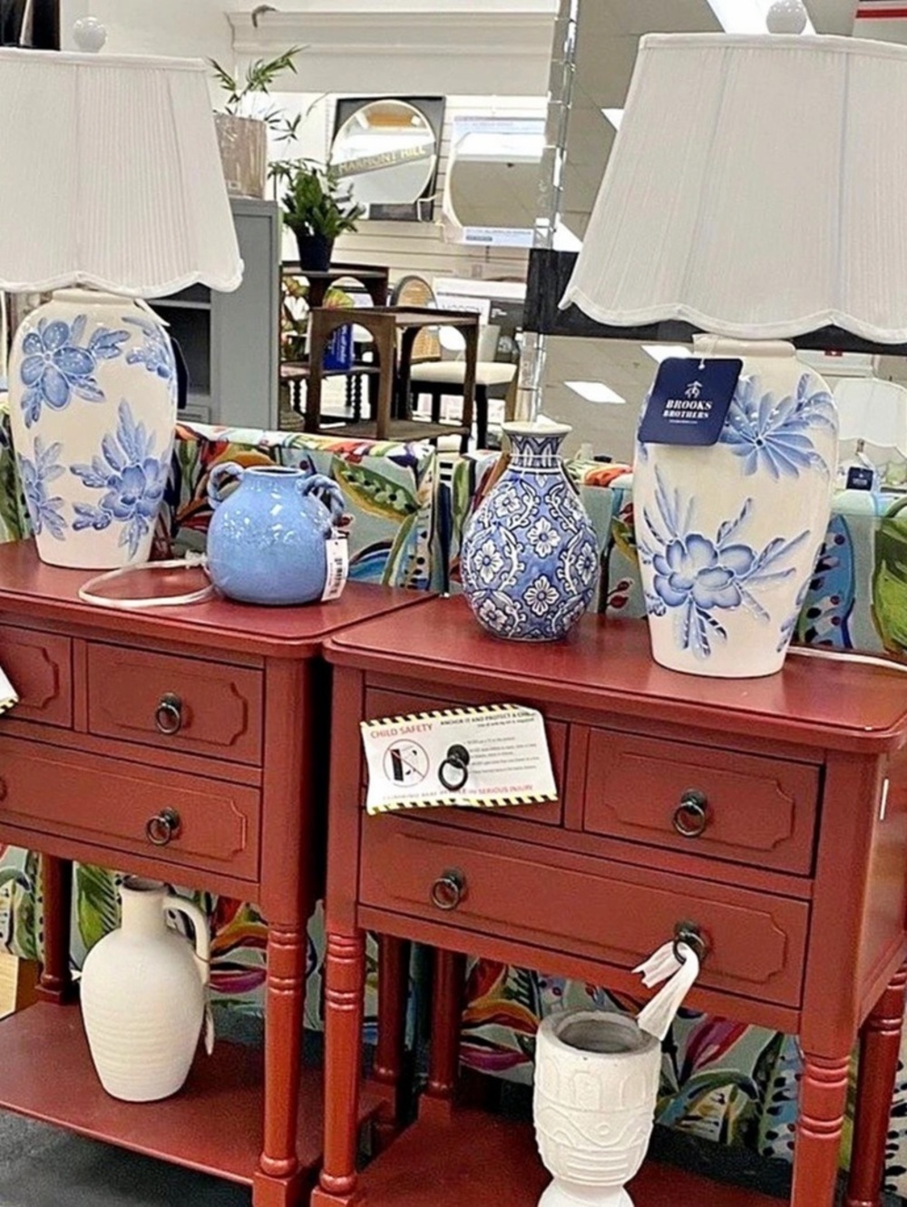 Blue & White Floral Ceramic Table Lamps Pair